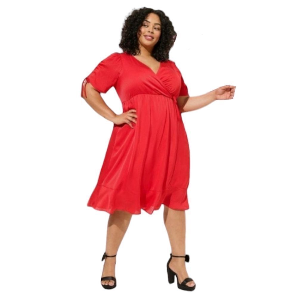 TORRID RED Midi DobbySatin Sexy Surplice Wrap Dress
